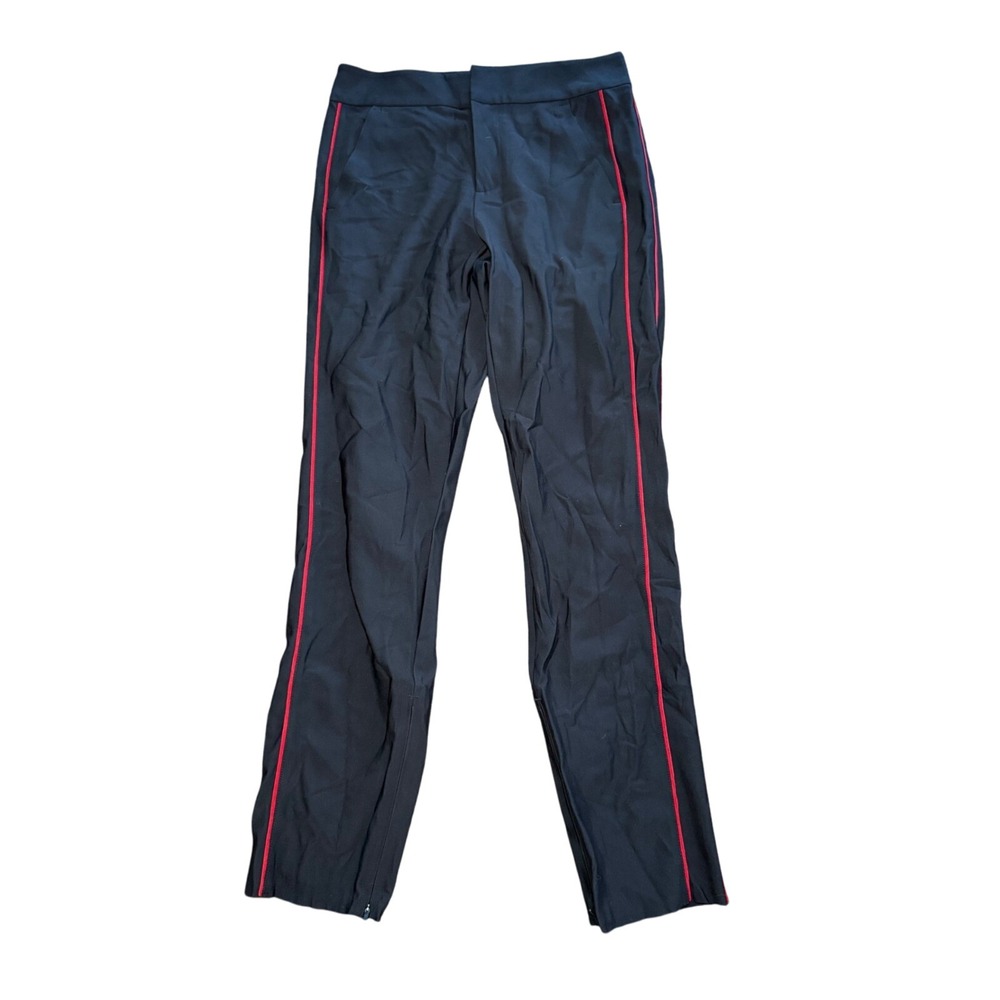 Athleta Stellar Novelty Trouser‎ Black Red Stripe Side Zip Ankle Pants Size 4
